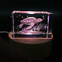 Vista 4 de Pisapapeles de tortuga marina 3D (grabado con láser) en cubo de cristal de cristal, regalos de cumpleaños/Navidad (no incluye base LED