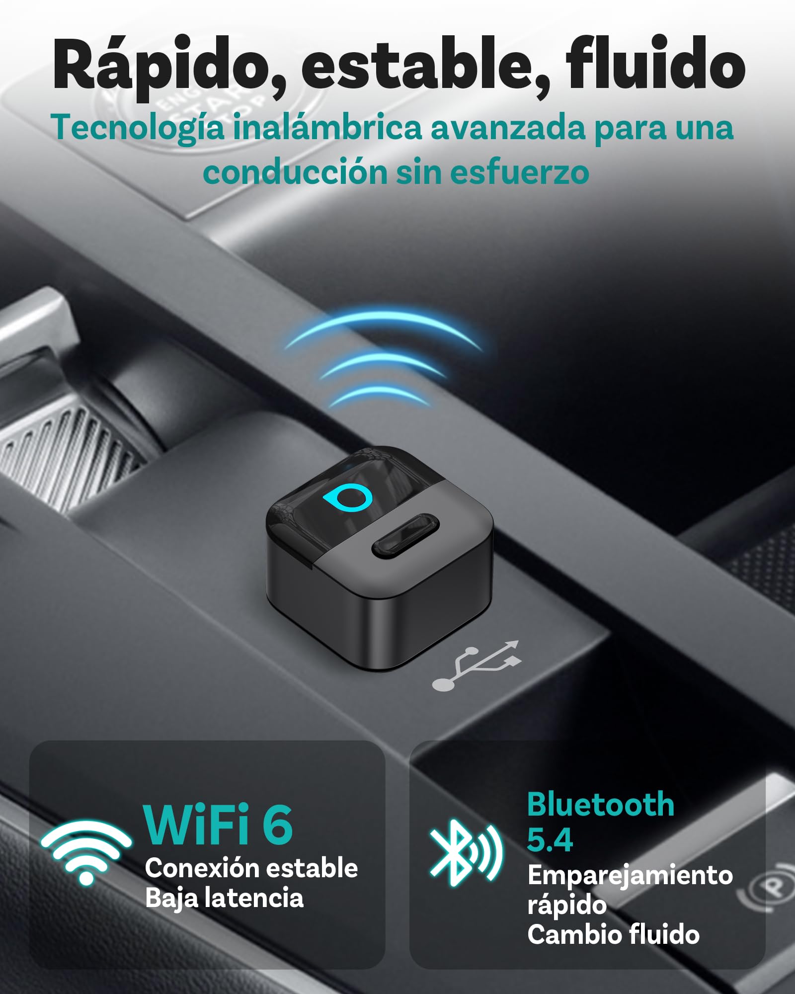 2026 Ottocast Mini Pico Adaptador CarPlay Inalámbrico, Convierte CarPlay y Android Auto con Cable a Wireless, Doble Canal, WiFi 6 & Bluetooth 5.4, Auto Reconnect, USB Plug & Play