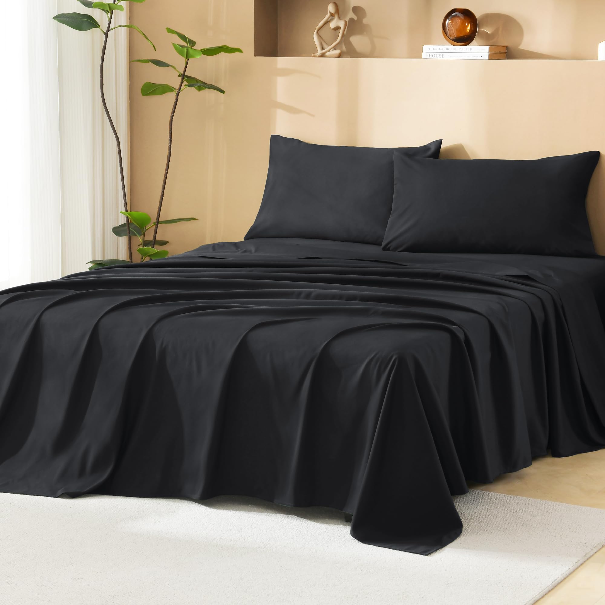 Litanika Set di biancheria da letto matrimoniale, 3 pezzi, giallo senape, stile bohémien, leggero, per tutte