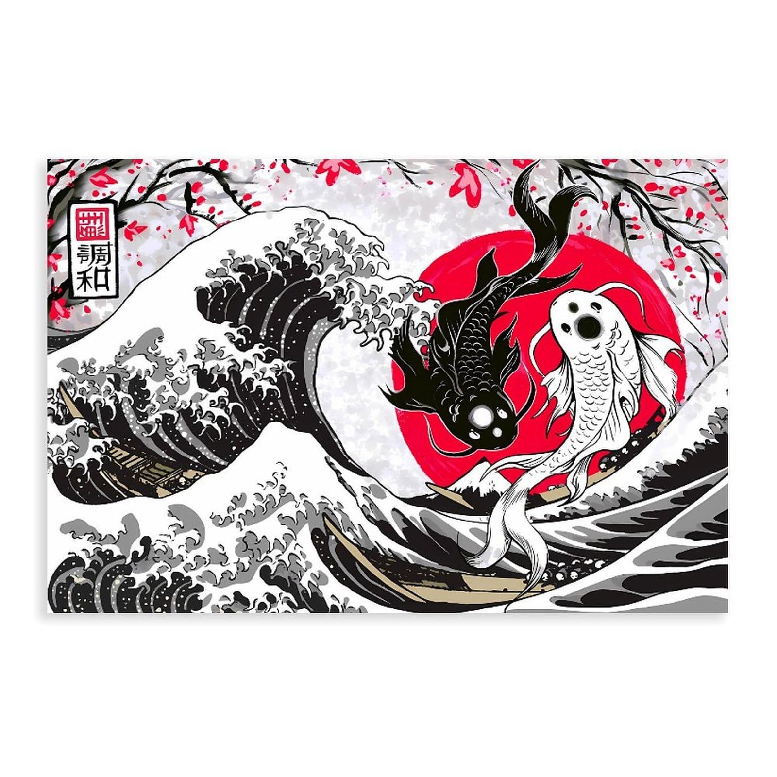 Qnvjqkdsi Unframe Yin Yang Koi Fish Art Canvas Poster Bedroom Decor Landscape Office Room Decor Gift 24" L X 36" W