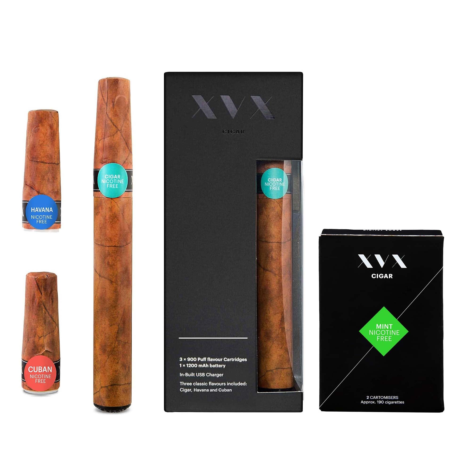 CIGAR Mint Flavour Refills - Electronic Rechargeable Cigarette, Cuban-Havana Starter Kit with 2 Pack of Mint E Cigar Refill 900 Puffs Per Cartridge | USB Charger & Flavour Changing, Nicotine Free