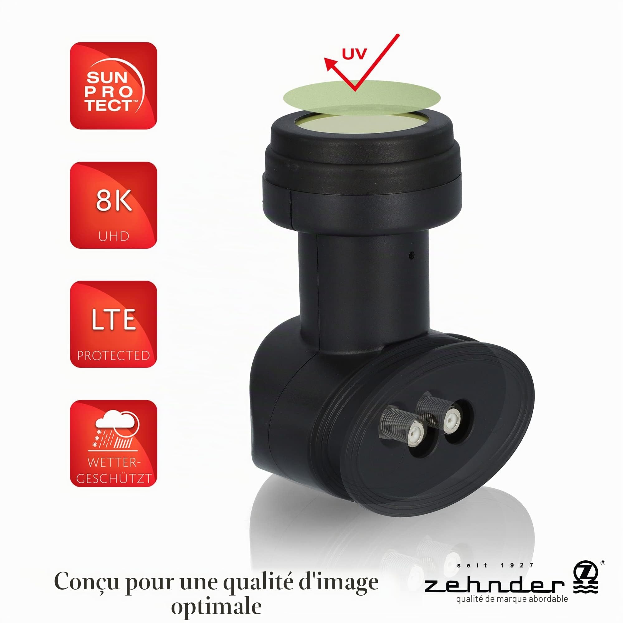 [ Test très bien * ] LNB double ZEHNDER avec blindage LTE et protection solaire UV, LNB numérique 2 voies 4K pour 2 participants, pour récepteur satellite TV, LNC HD, pour parabole satellite