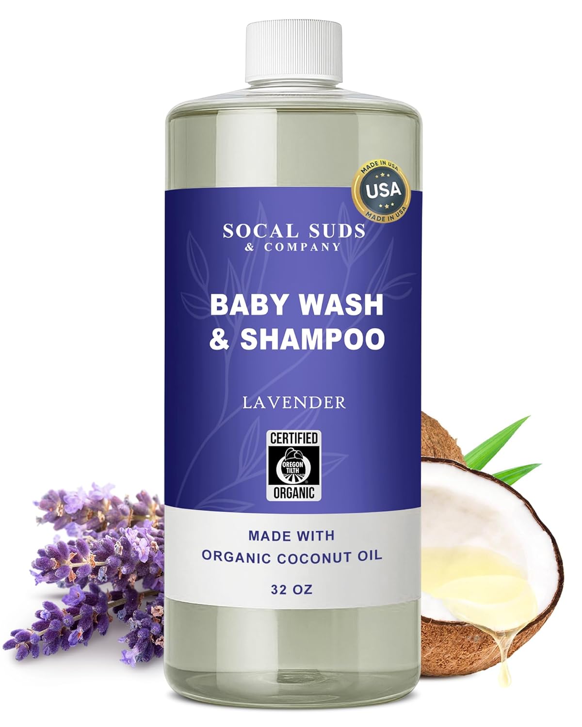SoCal Suds & Company 2-in-1 Organic Foaming Baby Shampoo & Body Wash - Castile Soap - Gentle Body Soap and Shampoo for Sensitive Skin - Newborn & Kids Bath - Refill - Lavender, 32oz (Pack of 1)