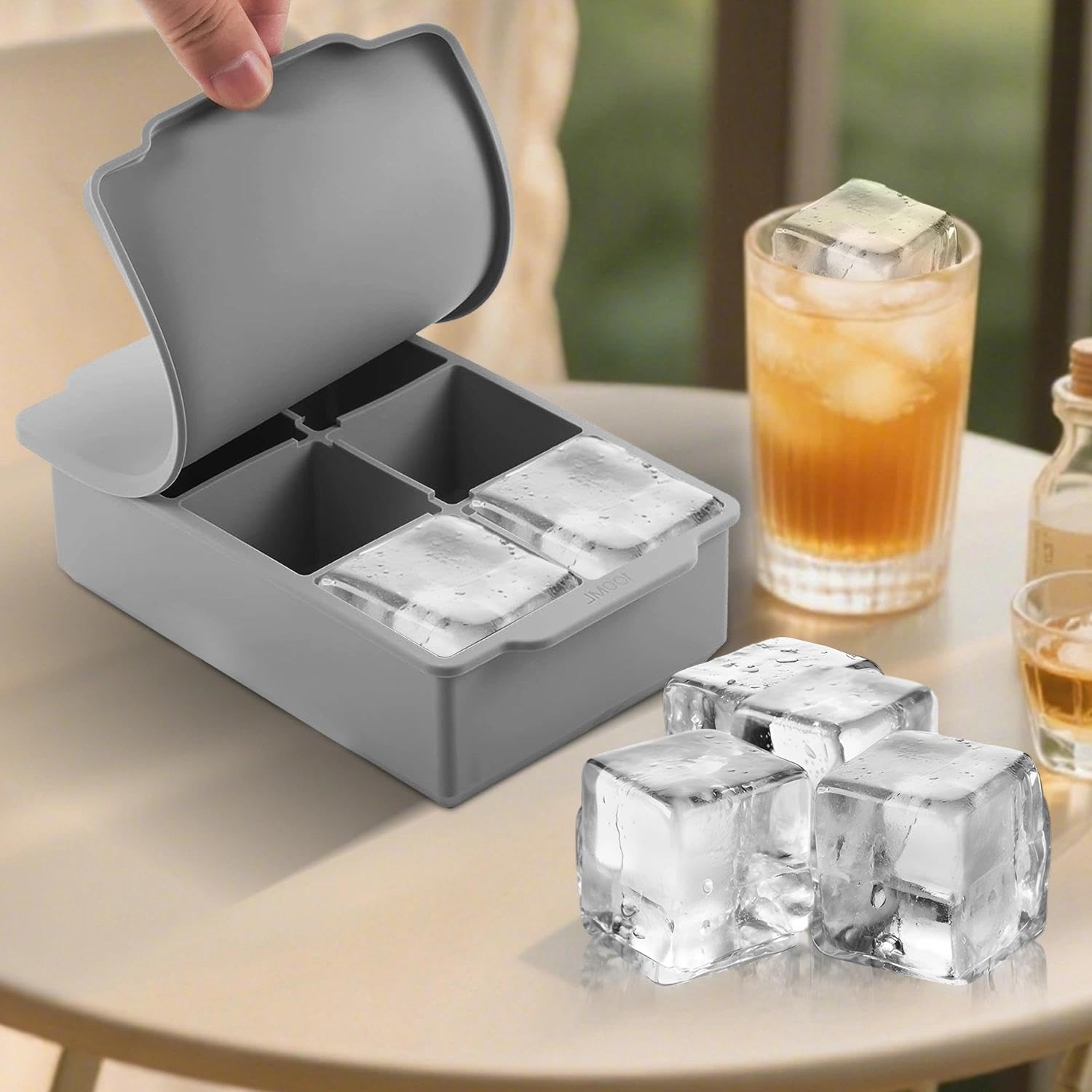 4 Grid Silicone Mold Tray Large Ice Cube for Cocktails Whiskey and Home Bar Use Easy Release Design for Freezer