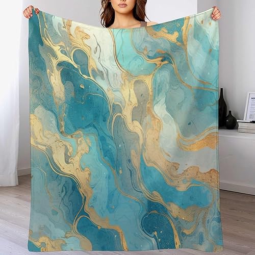 Miniatura 8 de Manta con textura de mármol, turquesa, verde azulado, dorado, cálida, franela dorada y verde esmeralda, acogedora manta de felpa cálida y ligera
