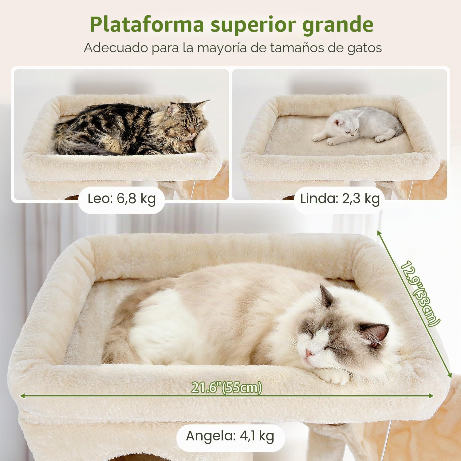 Globlazer Rascador para Gatos Grande Beige, Castillo Gato Alto 204 cm con 3 Nidos, 2 Grande Perchas, 3 Suave Cesta, Árbol Rascador para Múltiple Gatos Adultos Descansar Jugar Interior (F80F, Beige)