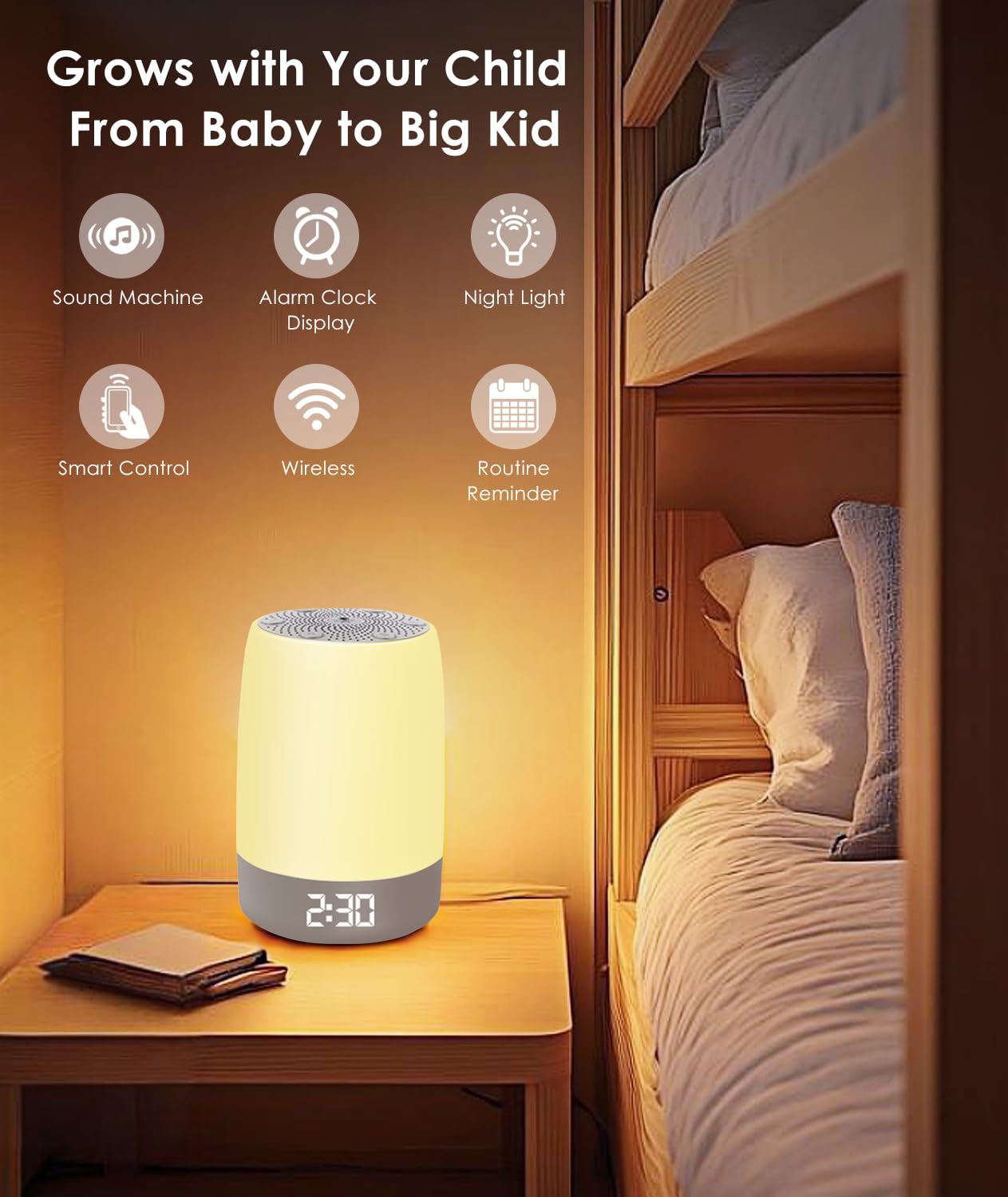 White Noise Machine Baby Wireless Sound Machine with Night Light for Kids Sleep Training Toddler Bedroom