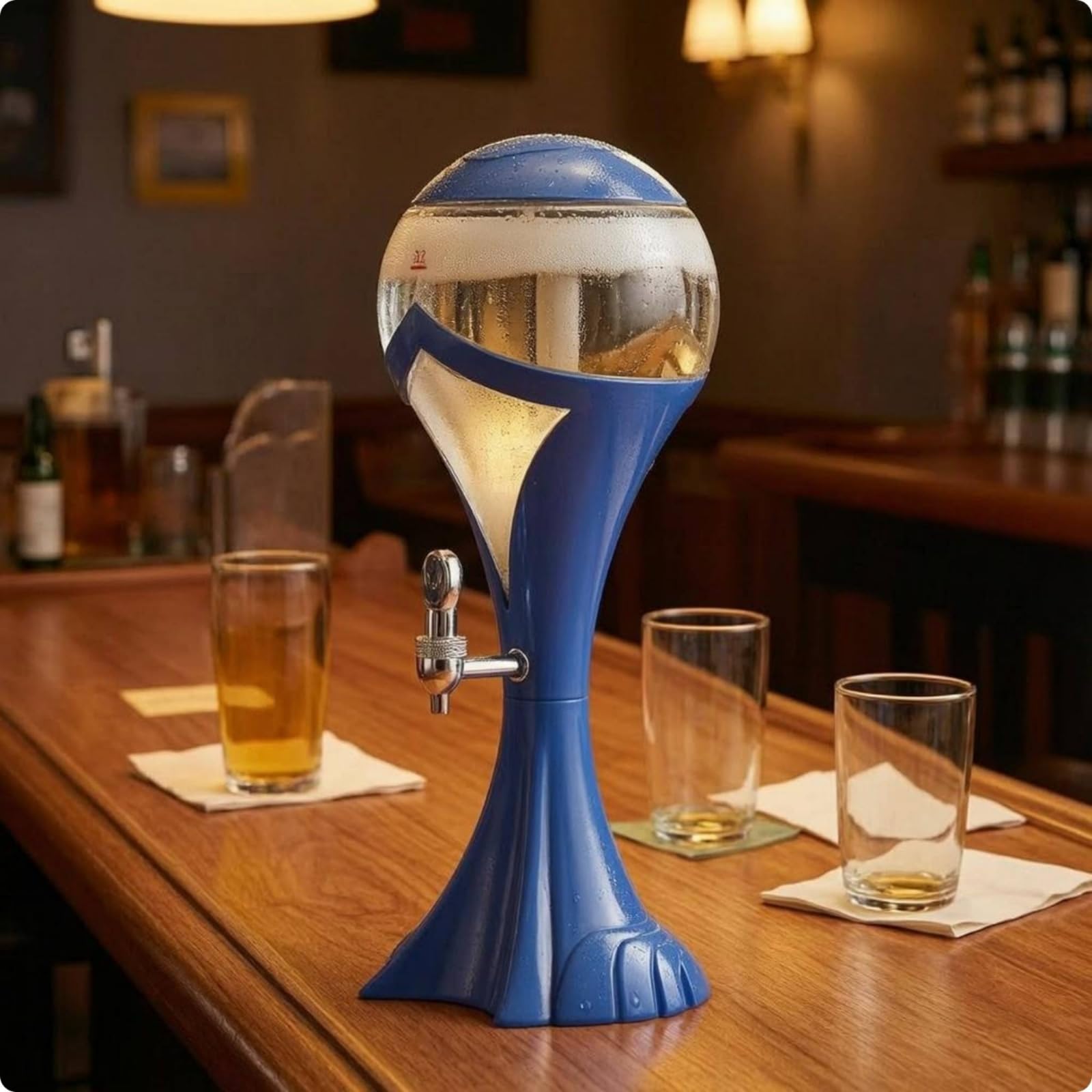 Torre Bevande Luminosa Plastica Distributore Birra su Piedistallo Base Stabile Attrezzatura da Bar, Argento, 1.5L