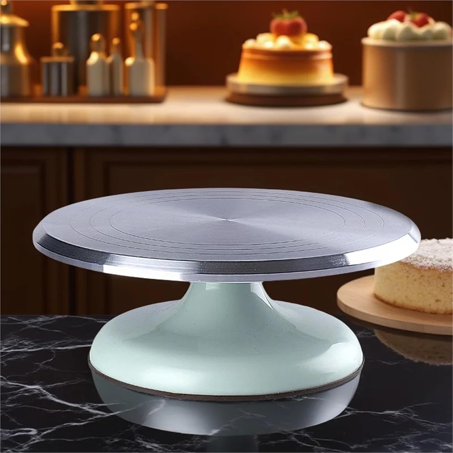 10/12 Inch Aluminum Alloy Cake Turntable Rotating Decorating Stand Complete Baking Tool Set with Molds(Pink 10inch)