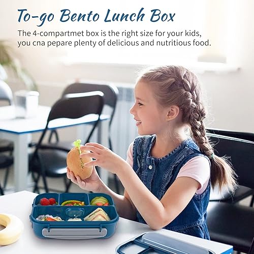 Miniatura 6 de Zezzxu Lonchera Bento para niños y adultos, juego de 4 compartimentos de 44.0fl oz, juego de recipientes de plástico a prueba de fugas con