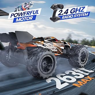 DEERC RC Car, Remote Control Monster Truck W/ 2 Batteries for 40 Min Play, All-Terrain 2.4GHz RTR Rock Crawler Toy Gift for Boys Girls Kids Beginners Orange