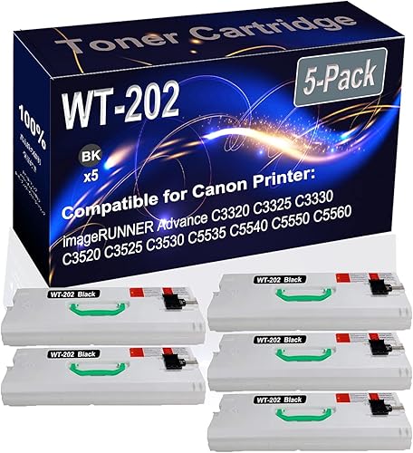 Paquete de 5 unidades (negro) compatible imageRUNNER Advance C3320 C3325 C3330 C3520 C3525 C3530 Caja de contenedores de tóner residual (alta