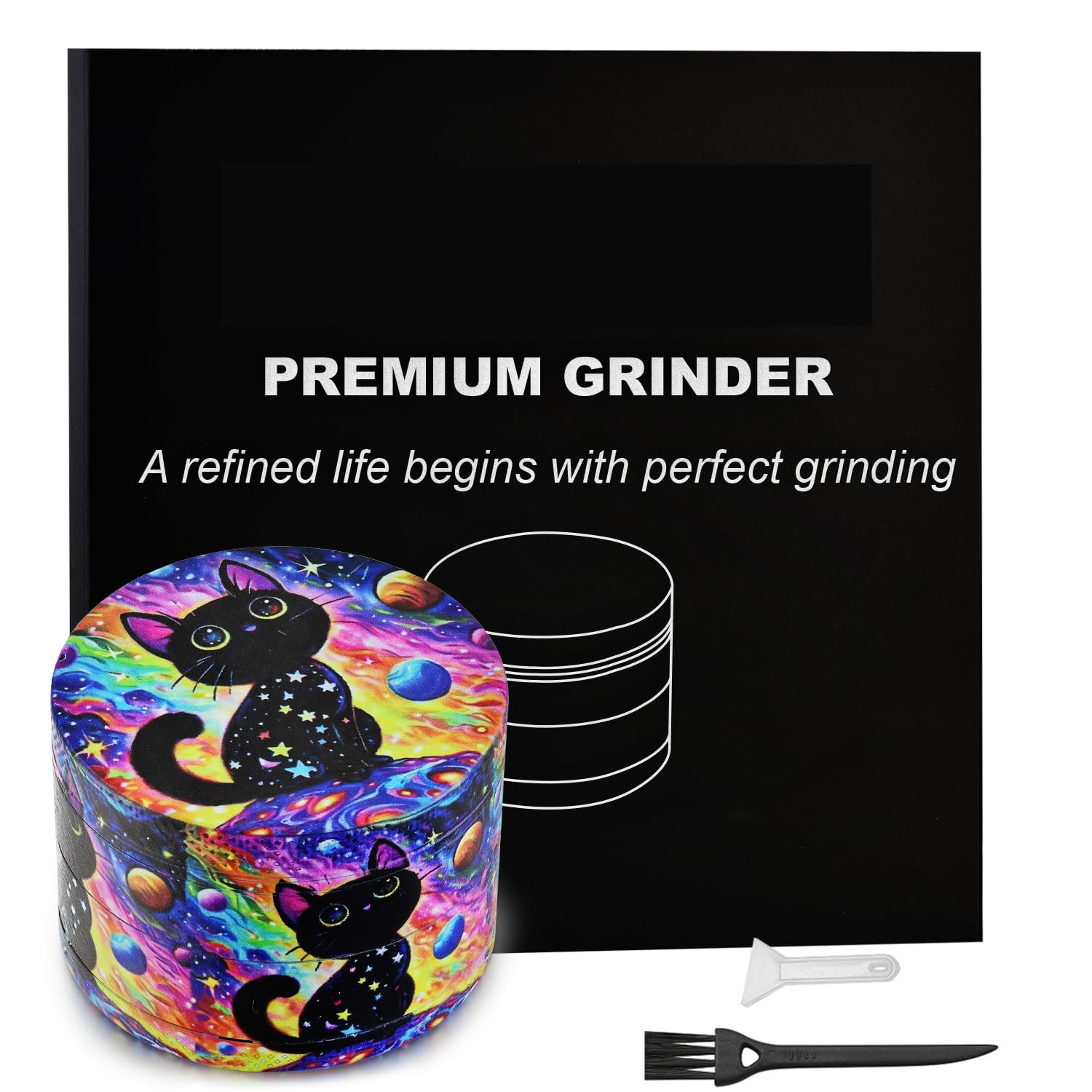 Sytranrein Herb Grinder – 4 Piece Grinder with Magnetic Top, Shark Teeth & Pollen Catcher –50mm Metal Grinder for Dry Herbs & Spices (Star Cat)