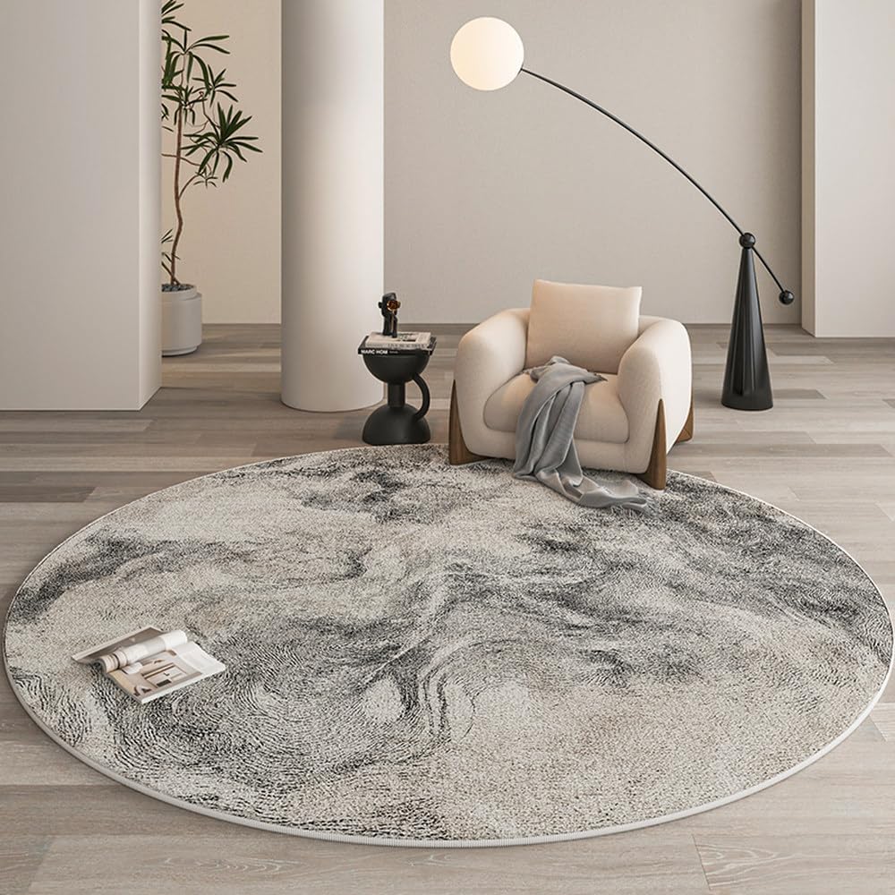 Tapis rond lavable et moelleux 100 cm style luxueux pour salon