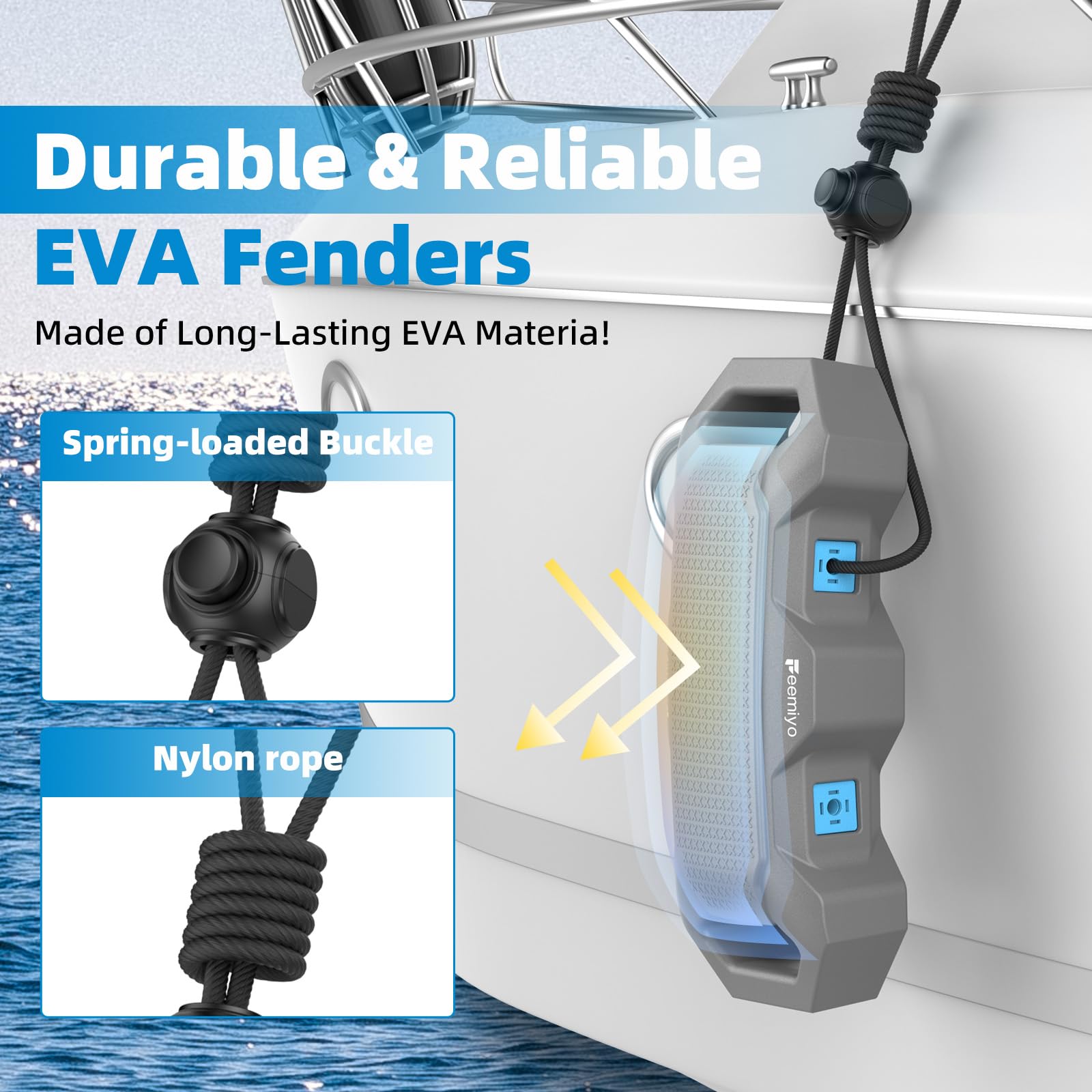 EVA Foam Boat Fenders for Docking,Boat Bumpers with Fixed Lock and Nylon Rope,Suitable for Sailing Dinghies,Bass Boats,Yachts