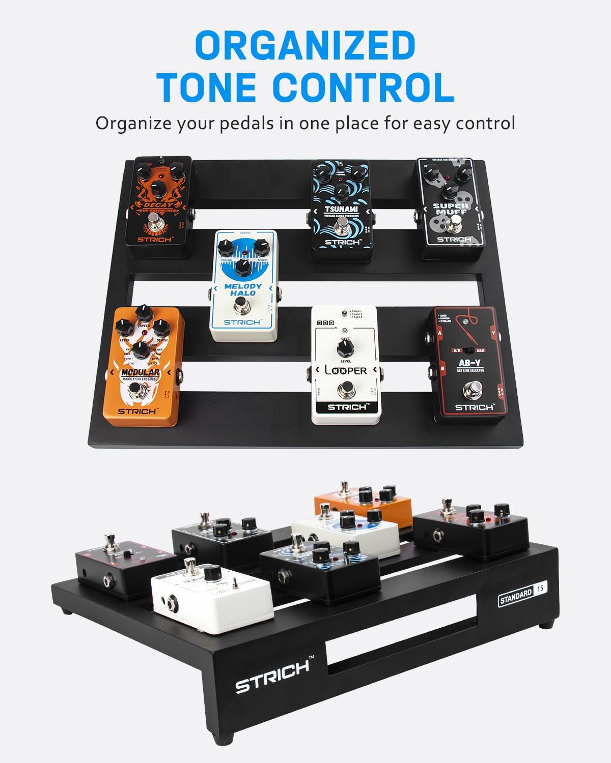 STRICH Guitar Pedal Board Aluminum Alloy 1.82lb Super Light Small Effect Pedalboard 15'' x 11.8'' with Carry Bag, STANDARD 15 (Angled)