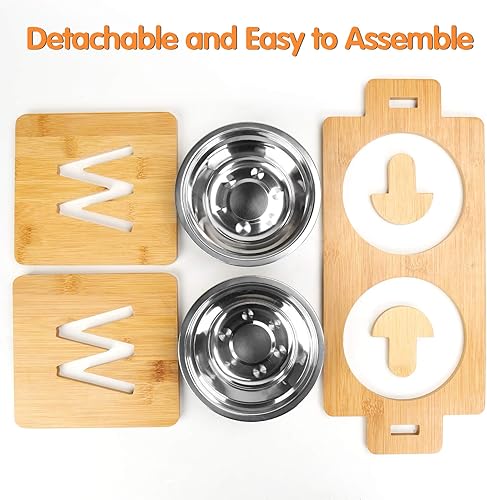 Miniatura 4 de Elevated Dog BowlsAdjustable 15 Tilted Raised Pet Food Water Feeder Dishes for Large Medium Small Dogs CatsSlanted Bamboo Food Stand with 2