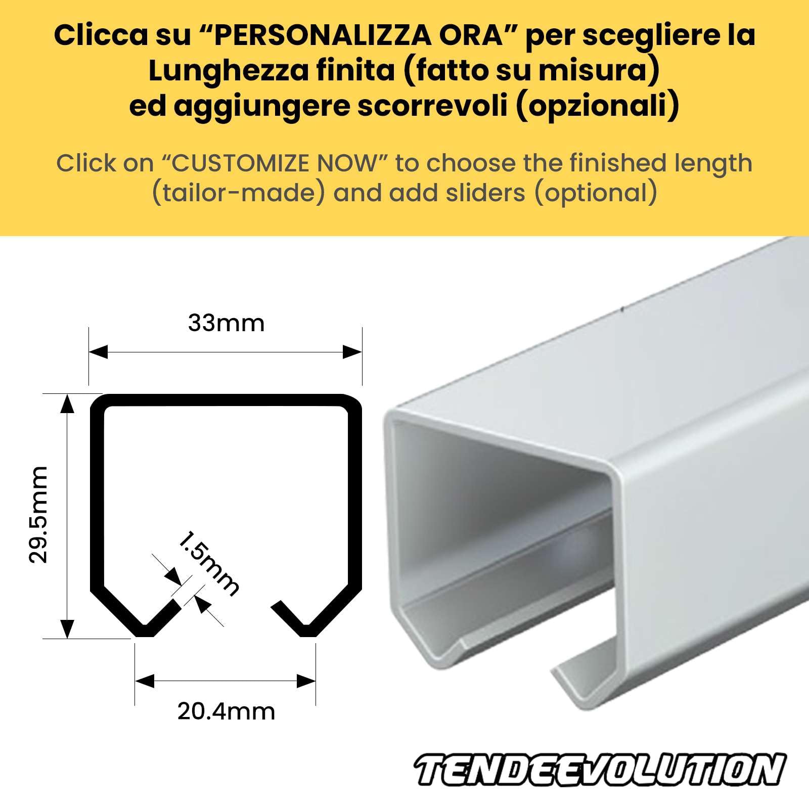TENDEEVOLUTION Binario per Porta Scorrevole 3 x 2,95 cm in Ferro Zincato con 5 Scorrevoli - Binario Monorotaia Scorrevole Personalizzabile per Pergole, Teloni Camion (L. 200CM)