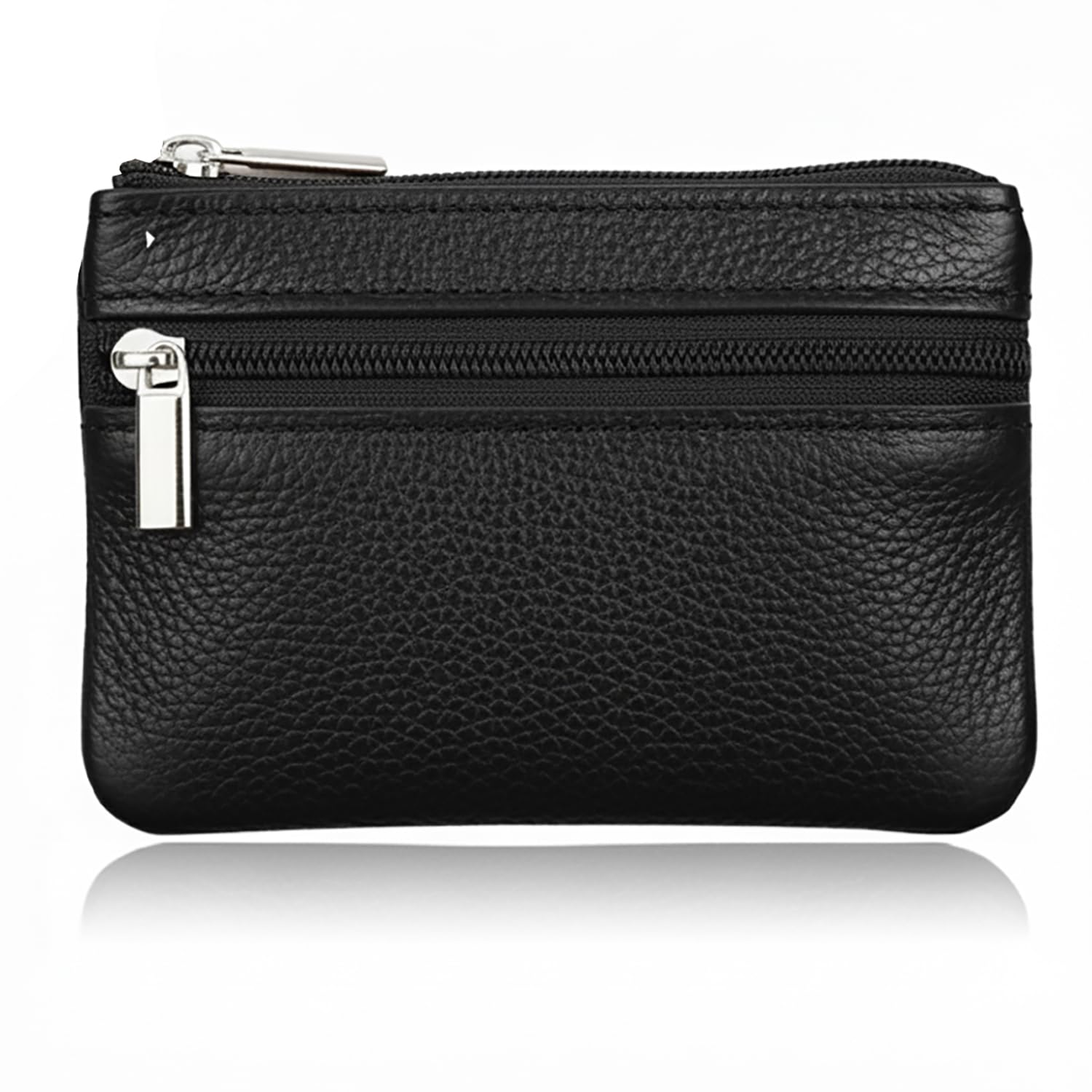 HibateWomen's Mini Coin Purse Wallet Genuine Leather Zipper Pouch with Key Ring