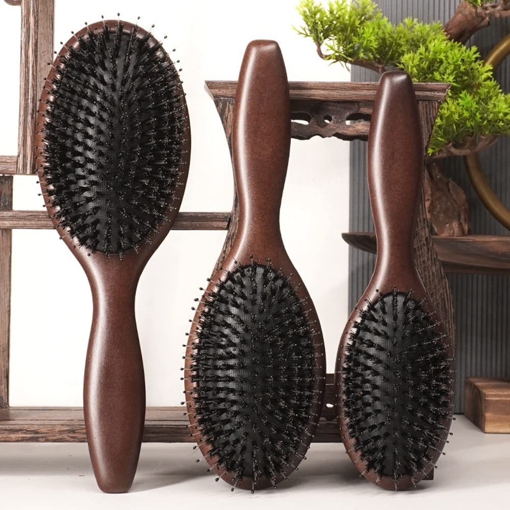 Haarbürste, Haarbürste for Männer, Frauen, Kinder, natürliche Wildschweinborsten-Haarbürste for dickes, lockiges, dünnes, langes, kurzes, nasses oder trockenes Haar, verleiht Glanz und macht das Haar