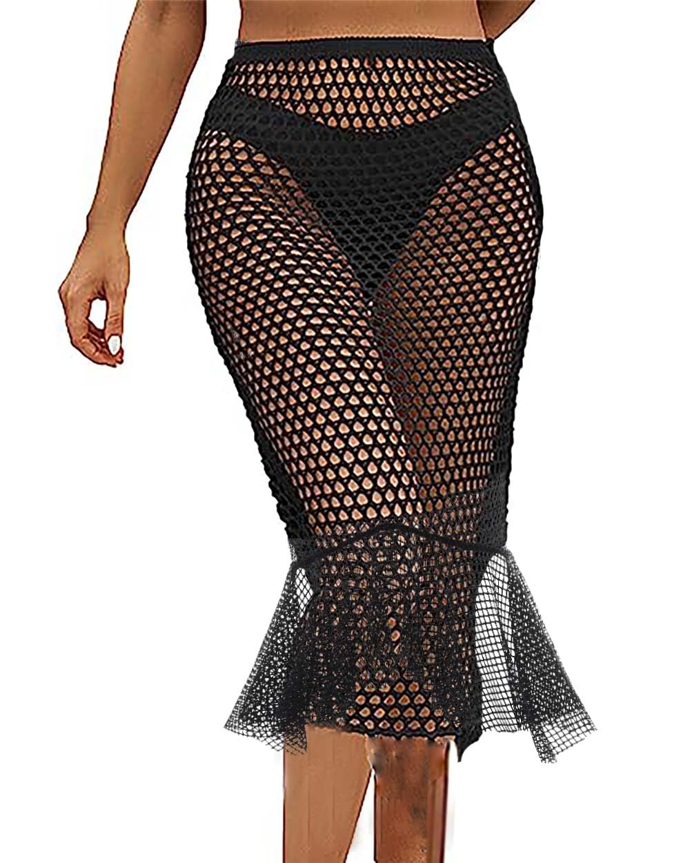 Edary Falda de empalme de malla sexy mini vestido de playa traje de baño de bikini para festivales rave para mujeres y niñas (negro)