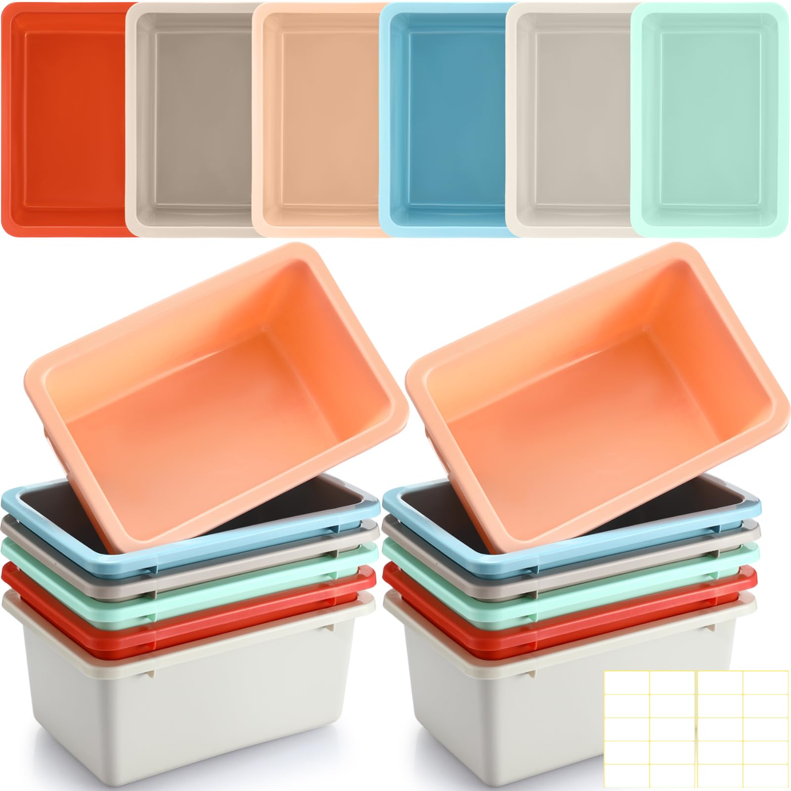Thyle 12 Pieces Plastic Cubby Bins with Labels