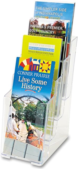 Deflecto Countertop 4 Tier 4 Pocket 1/3 A4 (DL Size) Portrait Multi-Tier Literature Holder - Magazine File Holder - Leaflet Holder Wall Mounting