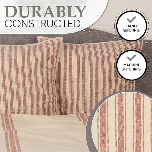 Miniatura 4 de Market Place - Edredón de lujo tamaño King, 100% algodón acolchado con tictac rojo, saco de grano acolchado a mano, ropa de cama para decoración