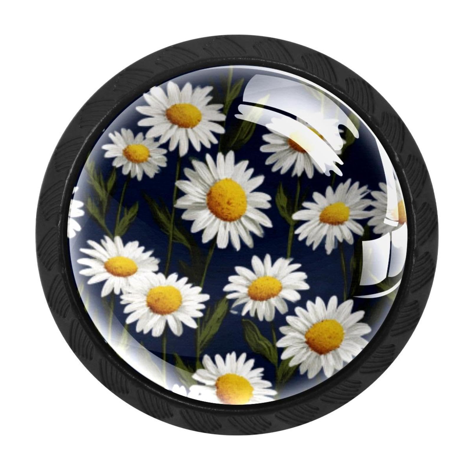 CHENZZZZ 4 Pieces Kitchen Cabinet Knobs Navy Daisies (3) Drawer Knobs Dresser Knobs Drawer Pulls Door Knobs Dresser Drawer Handles Knobs for Dresser Drawers