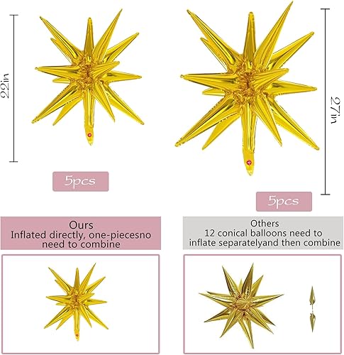 Miniatura 2 de 10 globos de cono de estrella en explosión, globos de punta, enormes globos de aluminio de estrella de explosión dorada para el día de la madre,