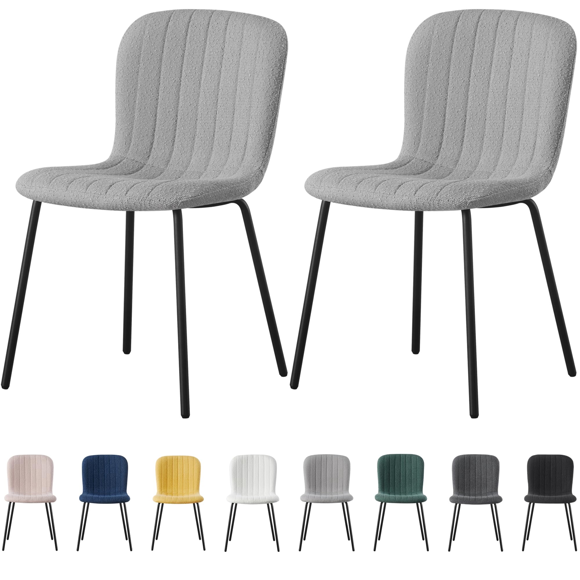 mcc direct Set of 2 Soft Fabric Dining Chairs with Upholstered Seat and Metal Legs for Dining Room, Living Room and Kitchen Room - New Bella (Light Grey) — image 1
