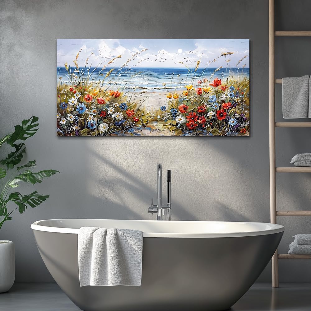 MHARTK66 Canvas Wall Art For Living Room Farmhouse Bedroom Wall Painting Blue Beach Ocean Pictures Office Photos Watercolor Wall Decor Flowers Nature Artwork For Walls Modern Home Decorations - Image 6