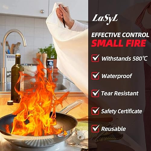 Miniatura 2 de LaSyL Manta de emergencia contra incendios para el hogar, 40 x 40 pulgadas (paquete de 2), manta de supresión de incendios buena para seguridad en