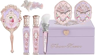 Flower Knows Violet Strawberry Rococo Makeup Box Set,8-Piece Makeup Box with Mirror,Lip Gloss×2+Blush×2+Blush Brush×1+Wisteria Purple Handheld mirror×1+Hair Clip×1+Gift Box×1