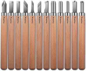 Preciva 12PCS Wood Engraving Tools Kit Wood Carving Tools Knife Kit Handmade Carving Knife for Sculpture DIY Handle Wax