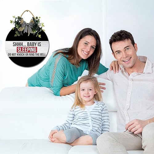 Miniatura 3 de Shh. Baby is Sleeping Do Not Disturb - Percha redonda de madera para puerta, guardería, puerta delantera, decoración de perilla de puerta, letrero