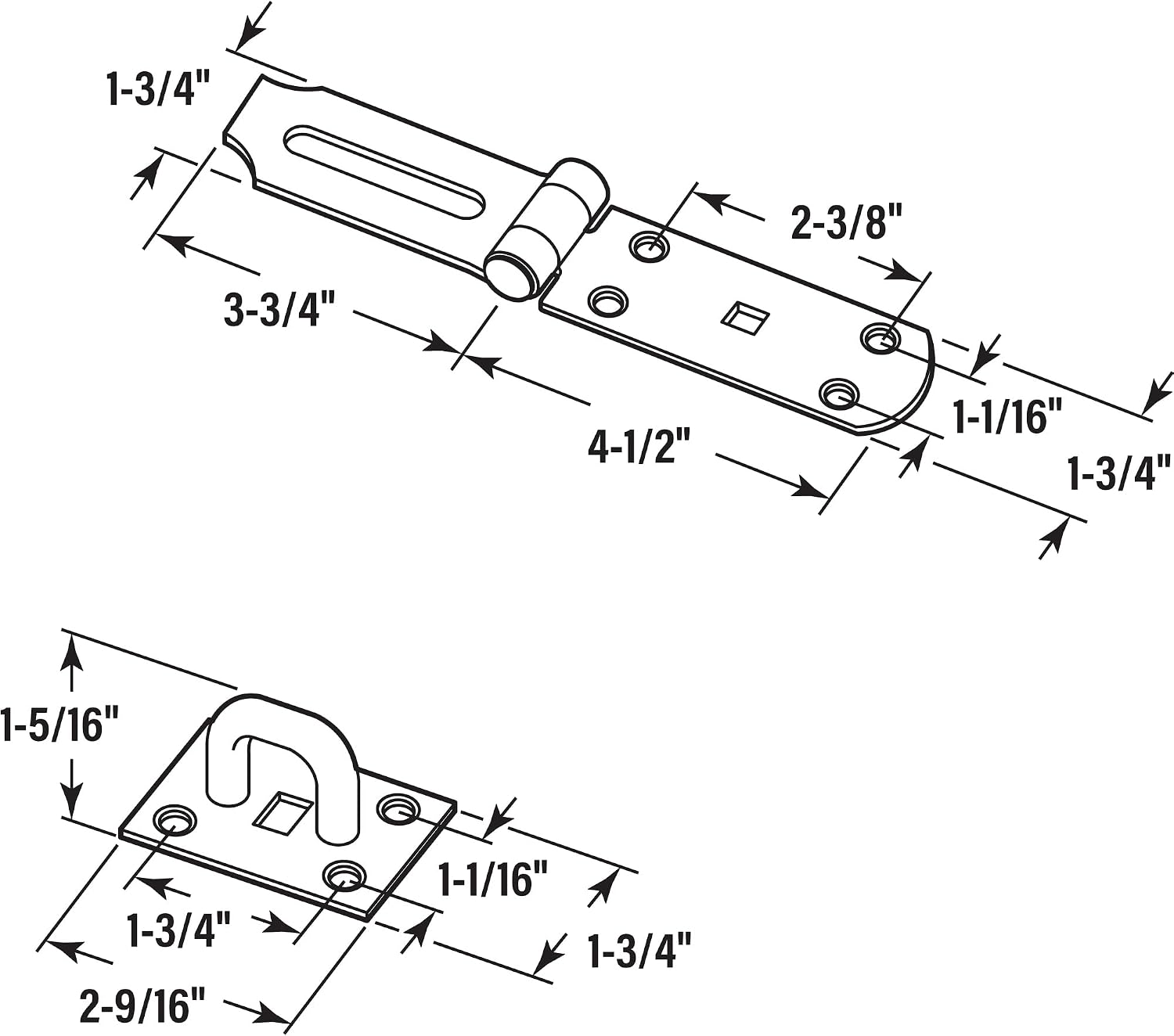 Prime-Line U 117298 Door and Gate Extra Heavy Duty Safety Hasp Hinge Latch with Fixed Staple 3-1/2 inch with Screws Matte Black (Single Pack)