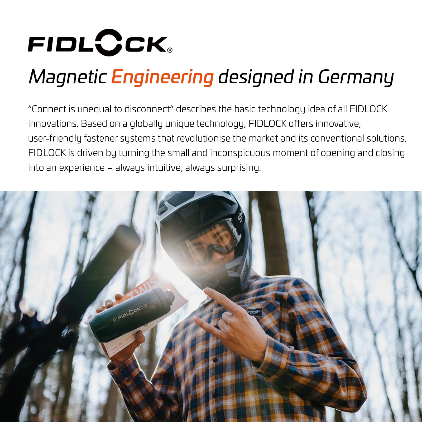 FIDLOCK Twist Bottle 590 i podstawa rowerowa, szczelna, samouszczelniająca się zakrętka na butelkę, uchwyt na bidon rowerowy, bez śrub i dołączonych butelek, stojak magnetyczny bez klatki, czarny