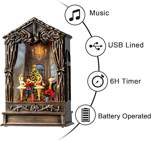 Vista 173 de Linterna de globo de nieve de Navidad, muñeco de nieve brillante con música, forro USB/funciona con pilas, linterna iluminada para decoración