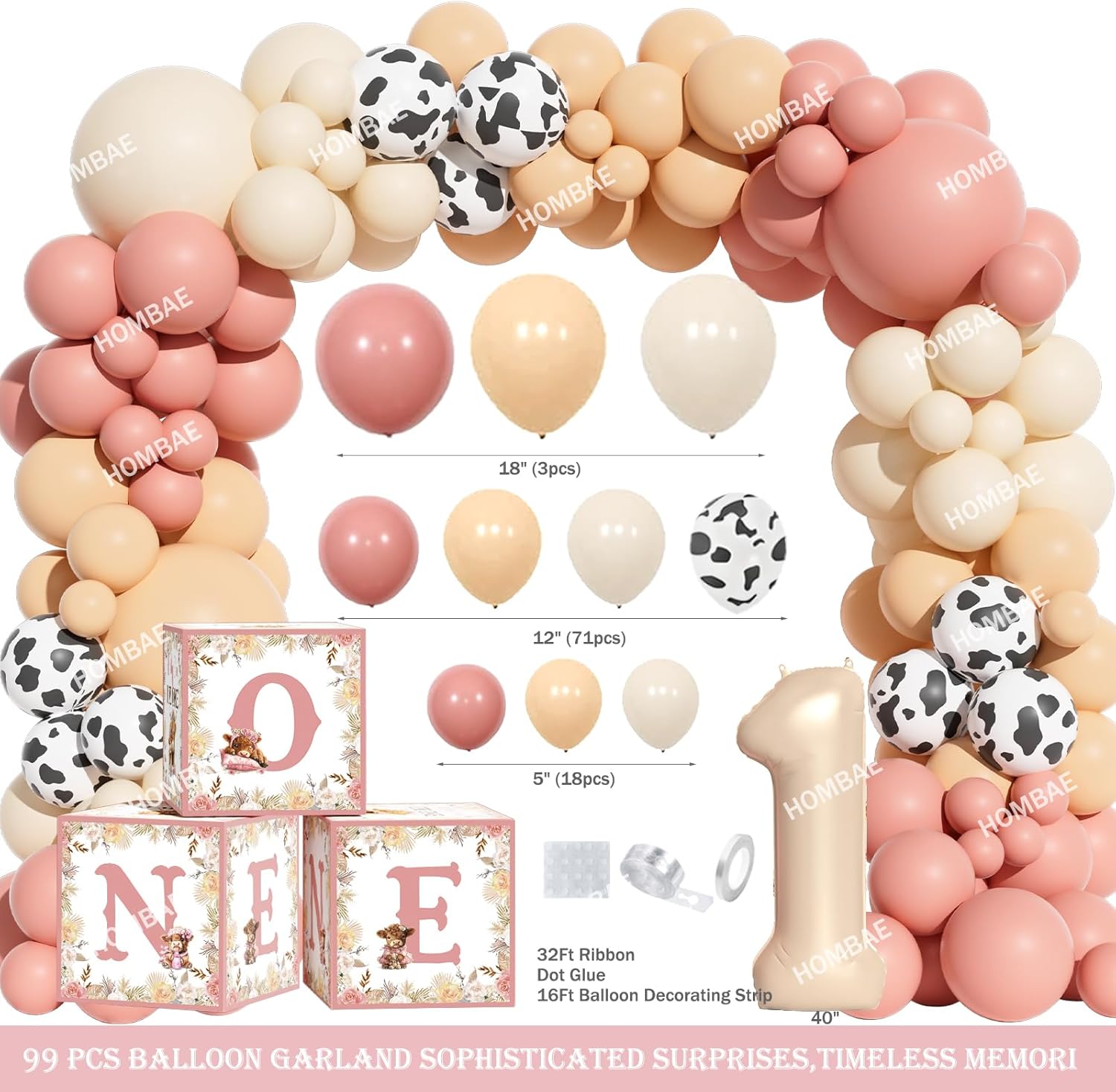 Highland Cow 1st birthday Decorations Girls, 122 PCs – Holy Cow I’m one Party Supplies with Floral Backdrop, Balloon Garland, Cake Topper, Crown for Boho Cow Themed Birthday