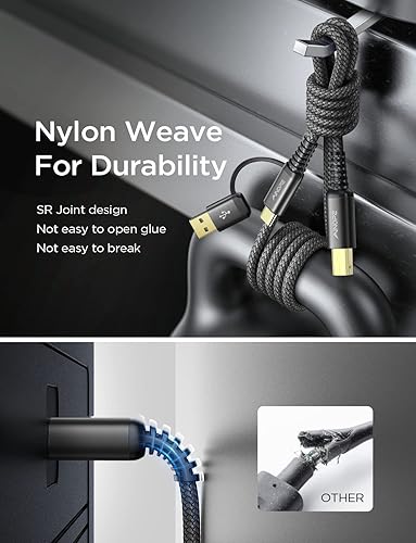 Miniatura 7 de AINOPE Cable de impresora negro de 6.6 pies, cable USB A y USB C a USB-B 2.0 para MacBook Pro, cable USB C MIDI nuevo nailon trenzado nunca ruptura