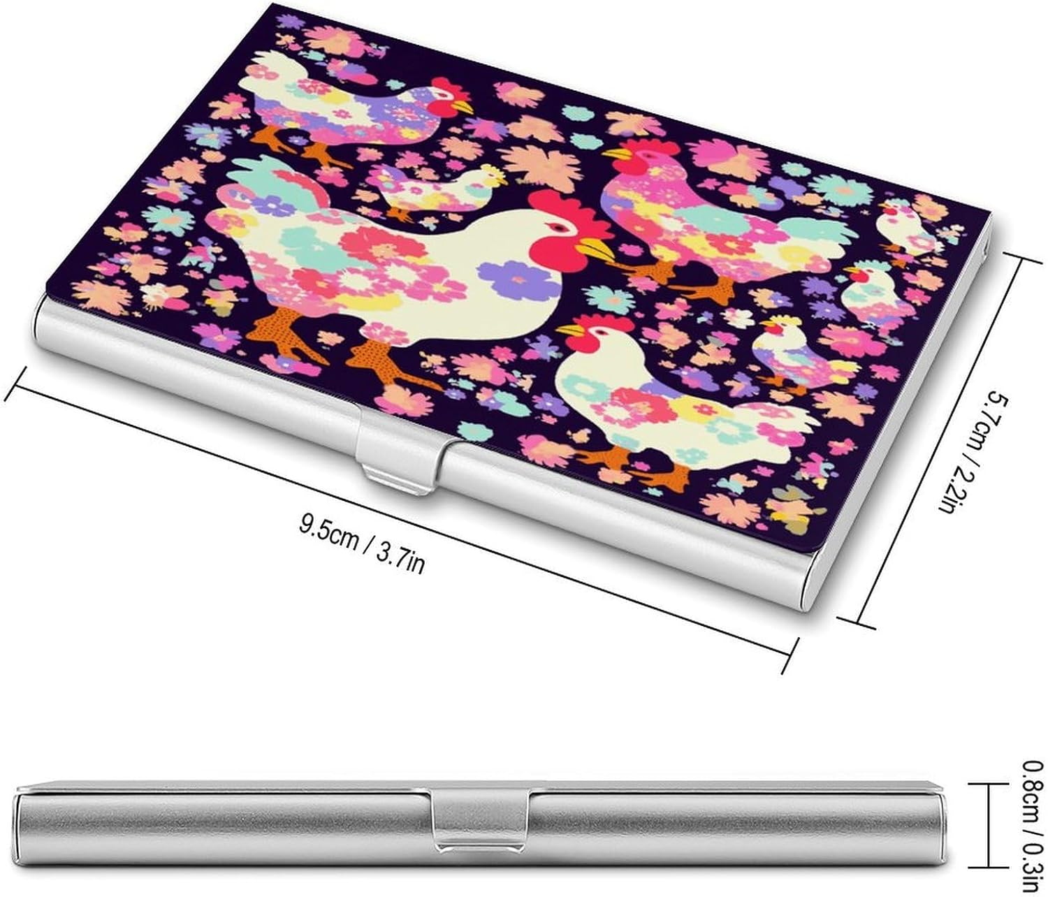 Flower Heart Chicken Business Card Holder Slim Business Card Case image 2
