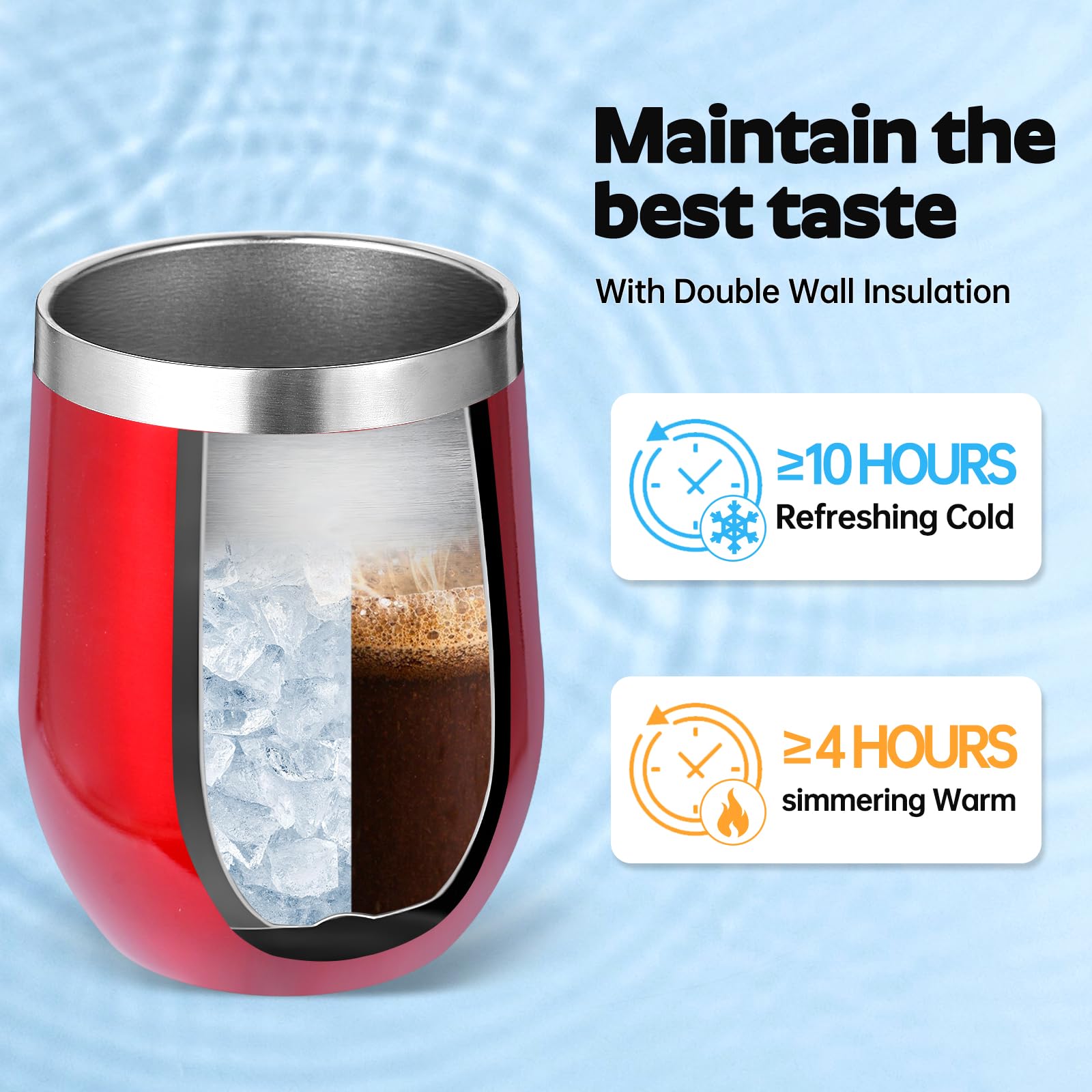 Volhoply 12oz Stainless Steel Wine Tumbler with Lid Bulk 4 Pack,350ml Double Wall Vacuum Stemless Wine Glasses,Metal Travel Coffee Mug with Straw,Insulated Cup Gifts for Women,Christmas(Red,4 Set) - Image 4