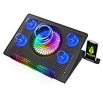 Archer Tech Lab Cooling Pad Stand for Gaming Laptop with RGB Lighting, 5 Turbo Cooler Fans, 5 Adjustable Angles, Aluminum Metal Grid, Phone Holder, Supports upto 17″ Laptop for Gaming Work(Squall 200)