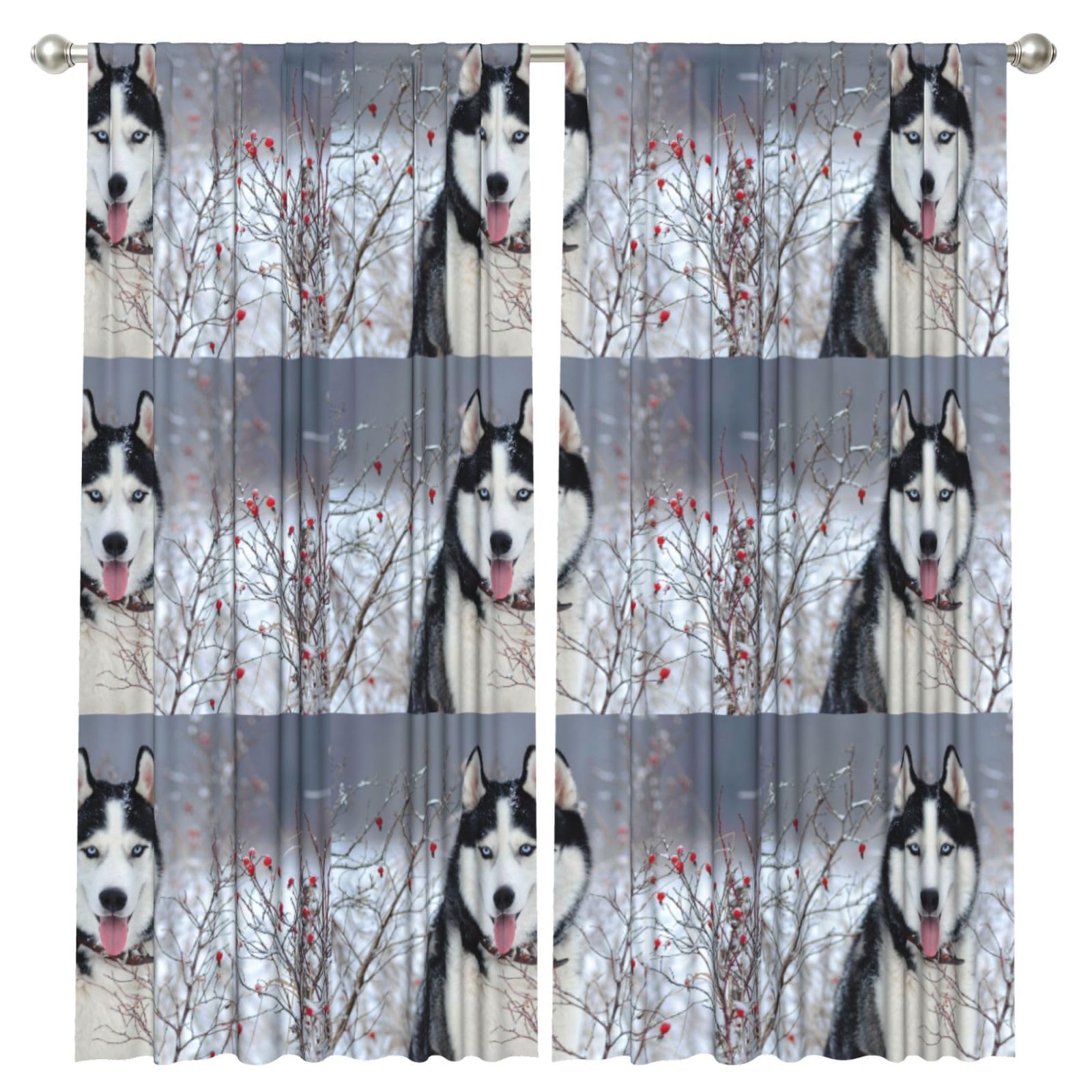 InOmak Husky In Winter, 2 Panels Window Curtains 52 x 84 Inch Blackout Curtains for Living Room Bedroom