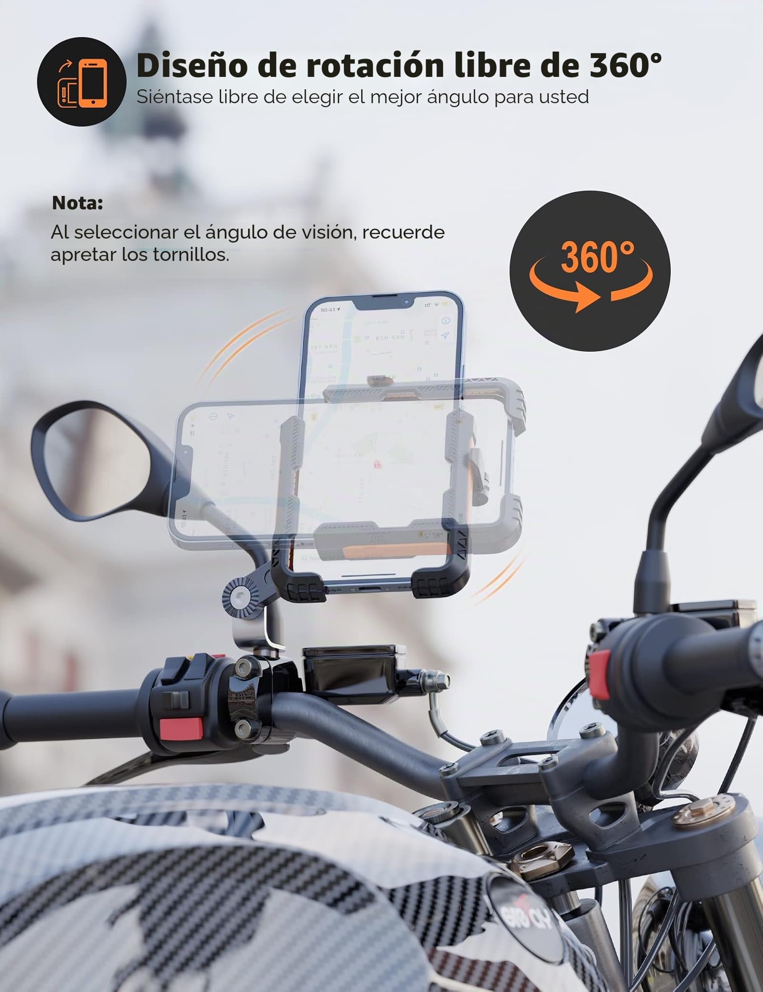 Grefay Soporte Móvil Moto Soporte Manillar Soporte Espejo Retrovisor | [2 Métodos Conexión + 1S Desmontaje Rápido] con 360 ° Giratorio para Teléfonos de 4.0-7.0 Pulgadas