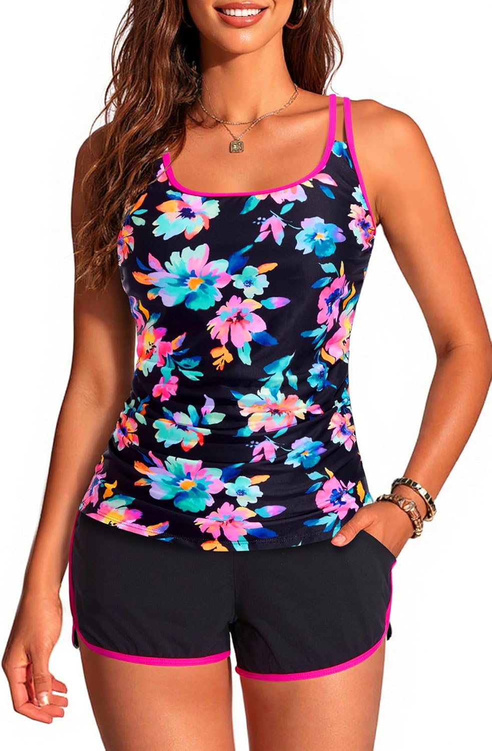 Women Tankini Swimsuit with Shorts - Two Piece Tummy Control Bathing Suit with Pockets 2025 Swimwear