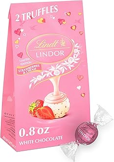 LINDOR Valentine's Strawberries and Cream White Chocolate Candy Truffles Mini Bag, 0.8 oz. Bag, Case of 24