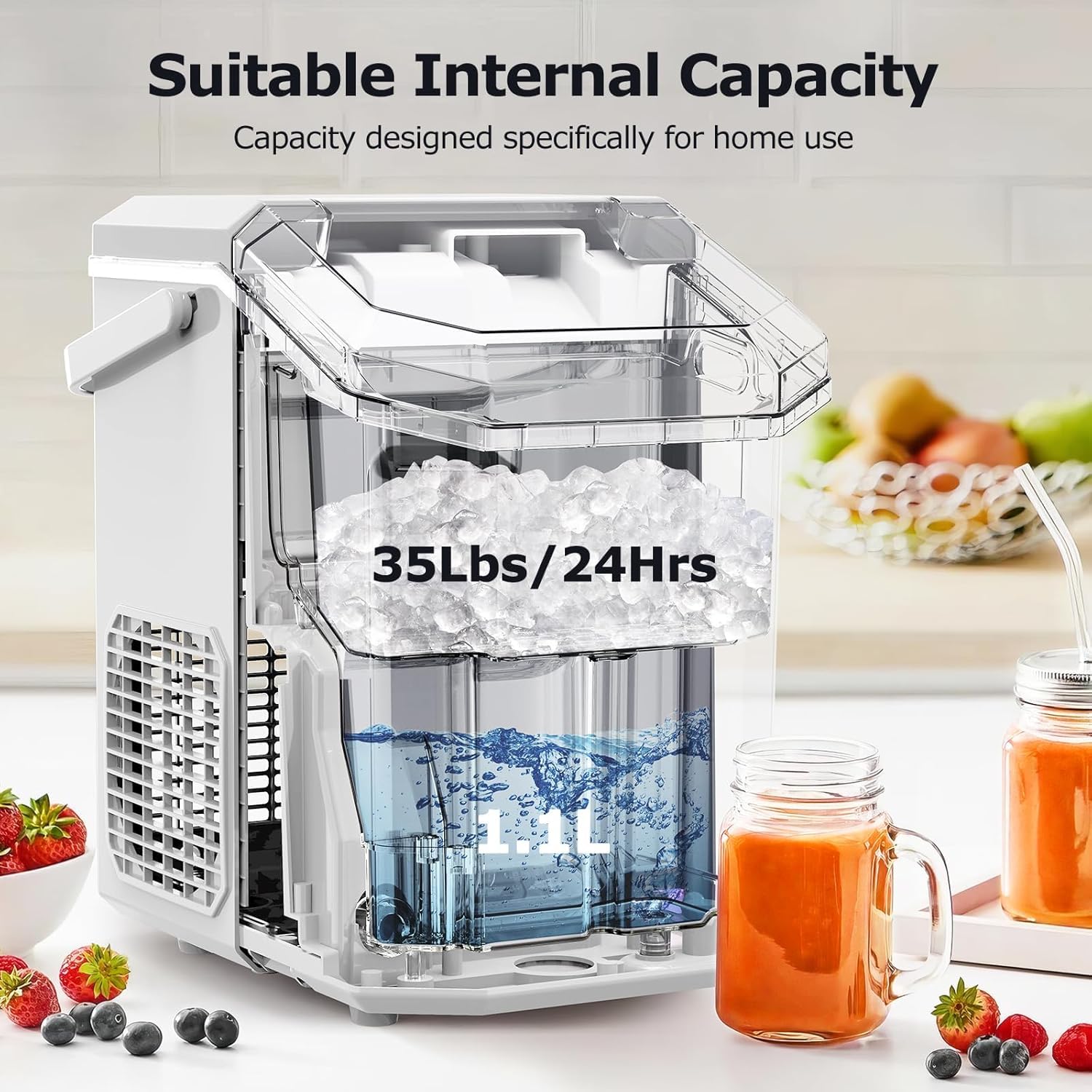 Antarctic Star Nugget Ice Maker Countertop, Chewable Pellet Ice Machine With Self Cleaning Function, Pebble Portable Ice Maker With Ice Scoop For Home Kitchen Office (White) on Fridge.com - View 2