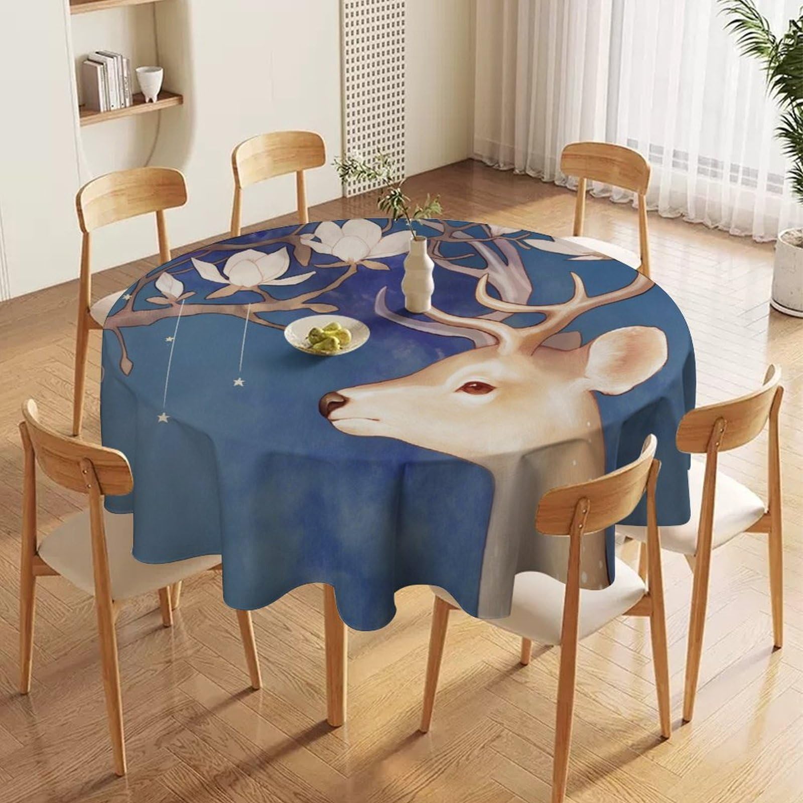 ORDOBO 3D Printed Tablecloth - White Flowers Fashion Table Protect Cover Waterproof Wipeable For Kitchen Dinner Garden Dining Home Decoration 91X91Cm